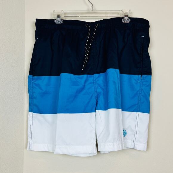 US POLO ASSN Mens Blue Nautical Colorblock Tie Swim Trunks XL Beach Stripe Pool - Picture 5 of 6
